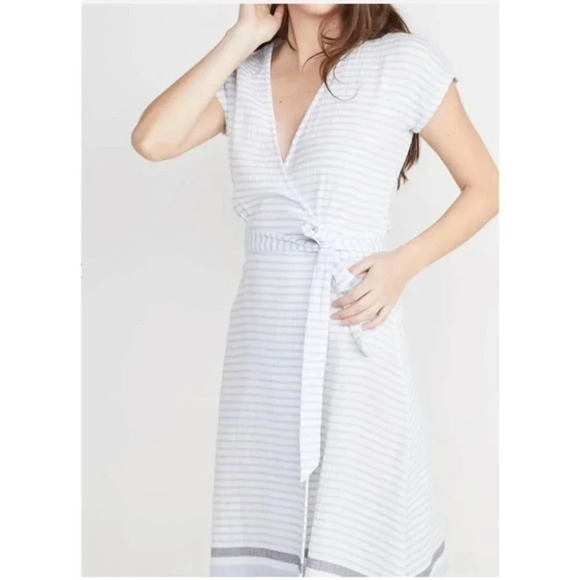 Marine Layer Womens Striped V-Neck Short Sleeve Belted Wrap Dress Gray Size XS - Picture 3 of 7